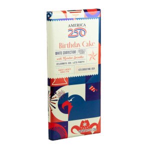 America 250 birthday cake white confection bar with rainbow sprinkles